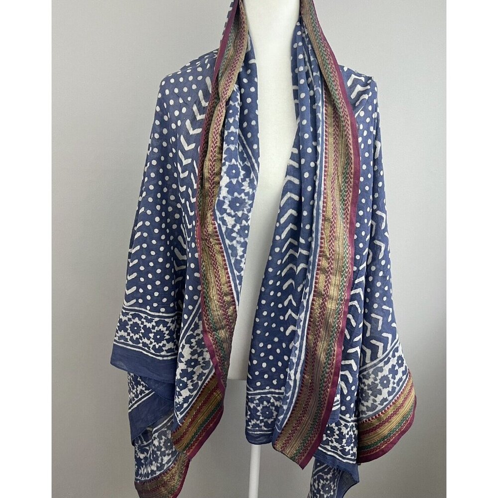 Trades of Hope Original Rita Scarf Indigo Dyes Batik Hand Stamped 66x42